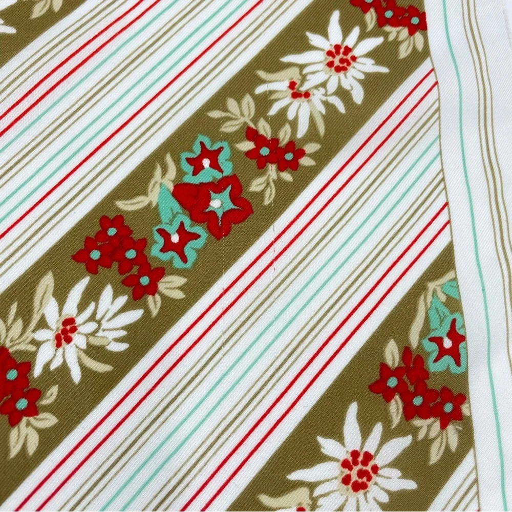 Vintage Scarf Floral Stripes‎ Olive Green White Red Teal Square Retro 70s 80s